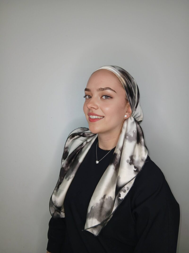 ⁦קרפ סאטן הדפס תאי דאי שחור לבן⁩ – תמונה ⁦13⁩