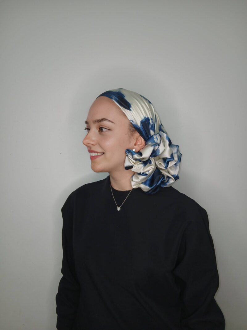 ⁦קרפ סאטן הדפס תאי דאי כחול לבן⁩ – תמונה ⁦3⁩