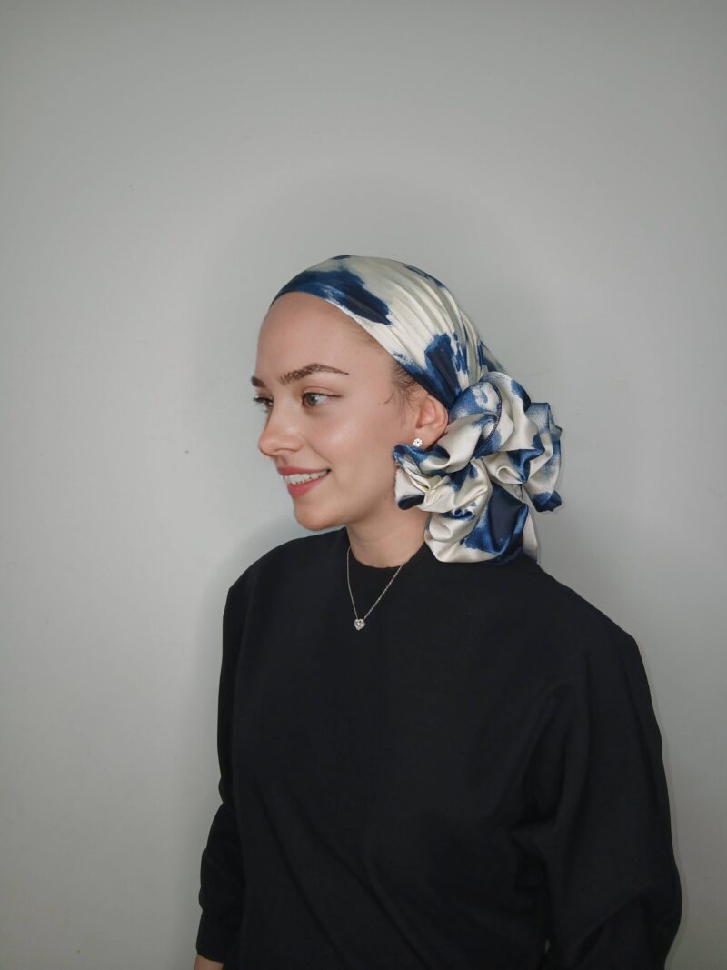 ⁦קרפ סאטן הדפס תאי דאי כחול לבן⁩ – תמונה ⁦7⁩