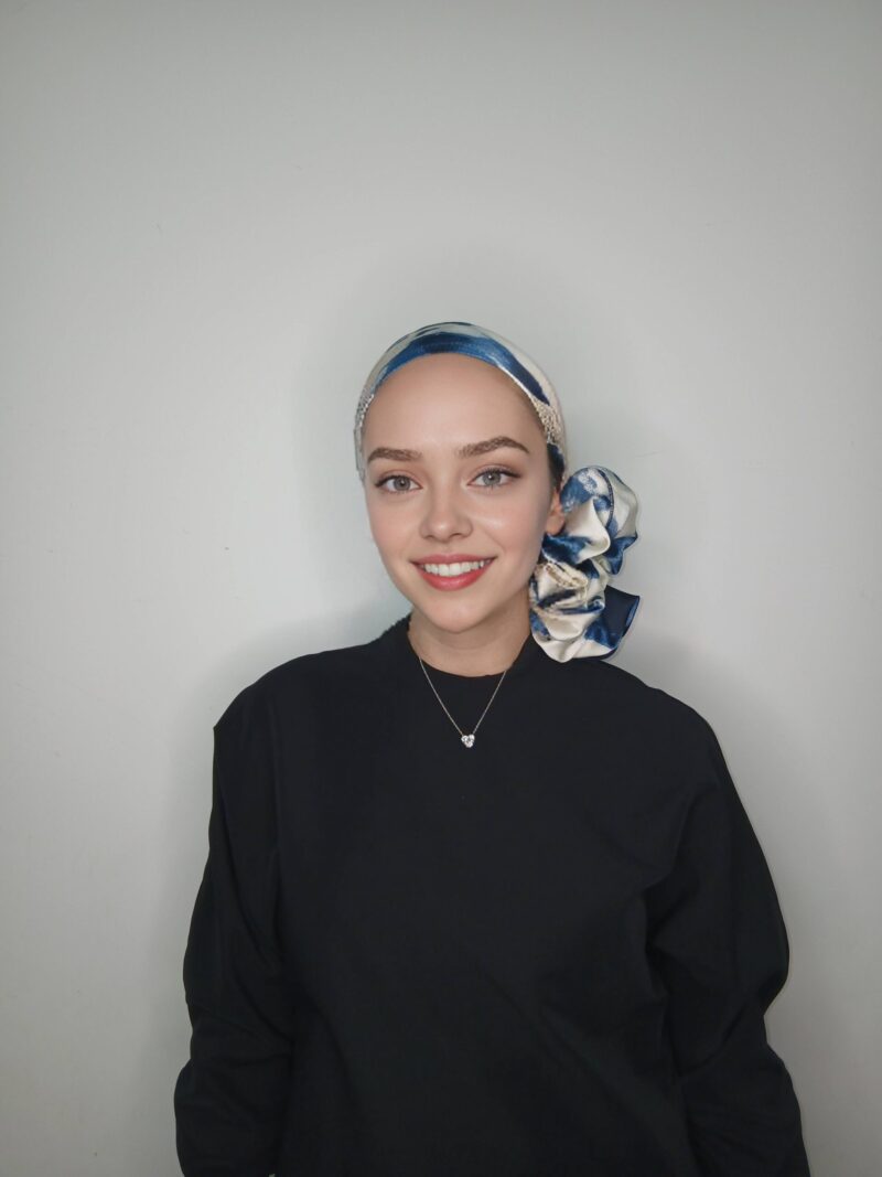 ⁦קרפ סאטן הדפס תאי דאי כחול לבן⁩ – תמונה ⁦8⁩