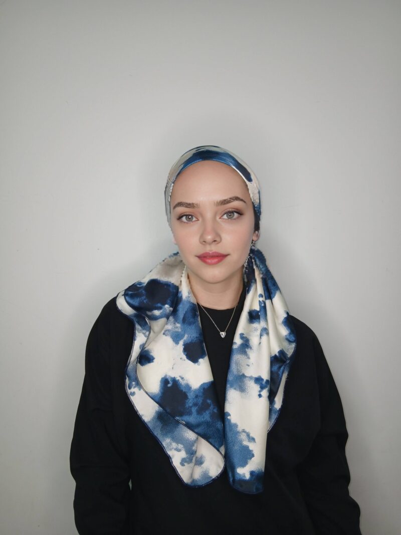 ⁦קרפ סאטן הדפס תאי דאי כחול לבן⁩ – תמונה ⁦9⁩