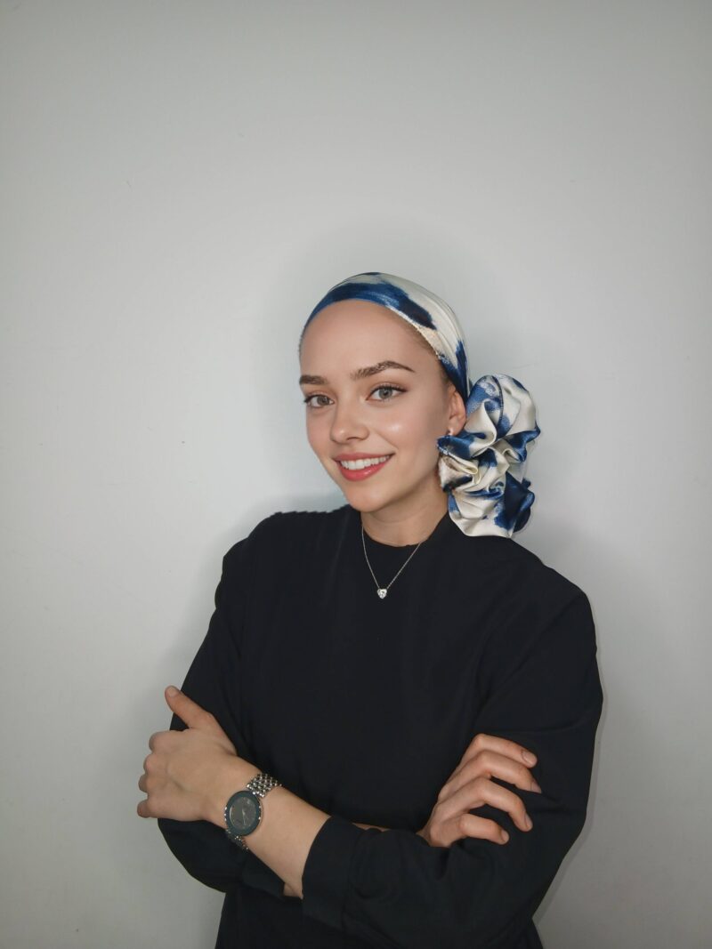 ⁦קרפ סאטן הדפס תאי דאי כחול לבן⁩ – תמונה ⁦5⁩
