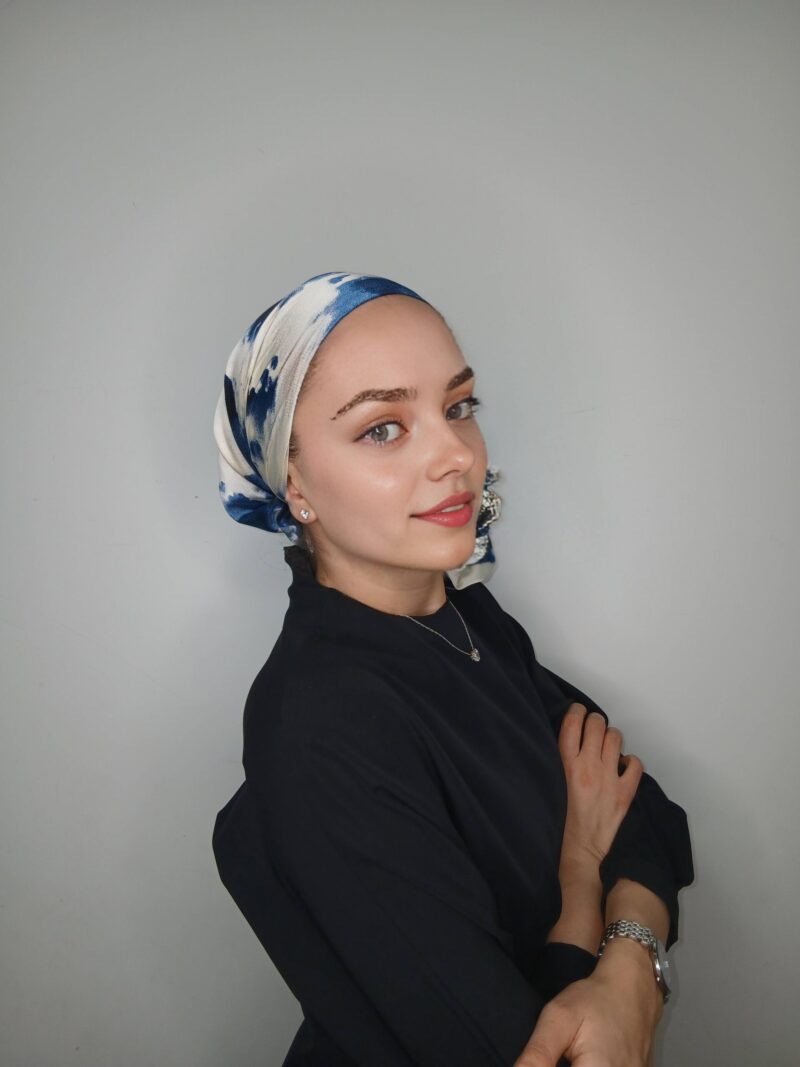 ⁦קרפ סאטן הדפס תאי דאי כחול לבן⁩ – תמונה ⁦10⁩